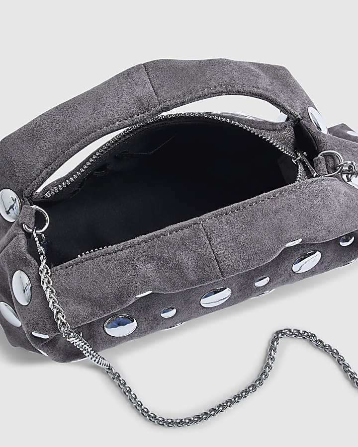 Grey Studded Faux suede Cross Body bag