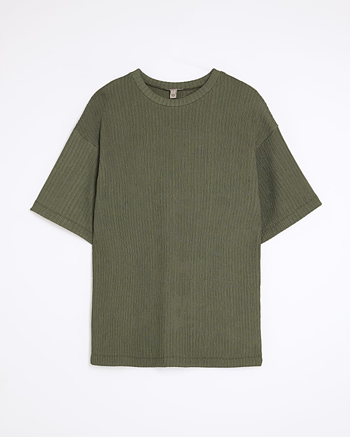 Green Oversized Short Sleeve Textured T-shirt