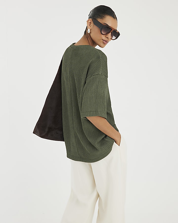 Green Oversized Short Sleeve Textured T-shirt