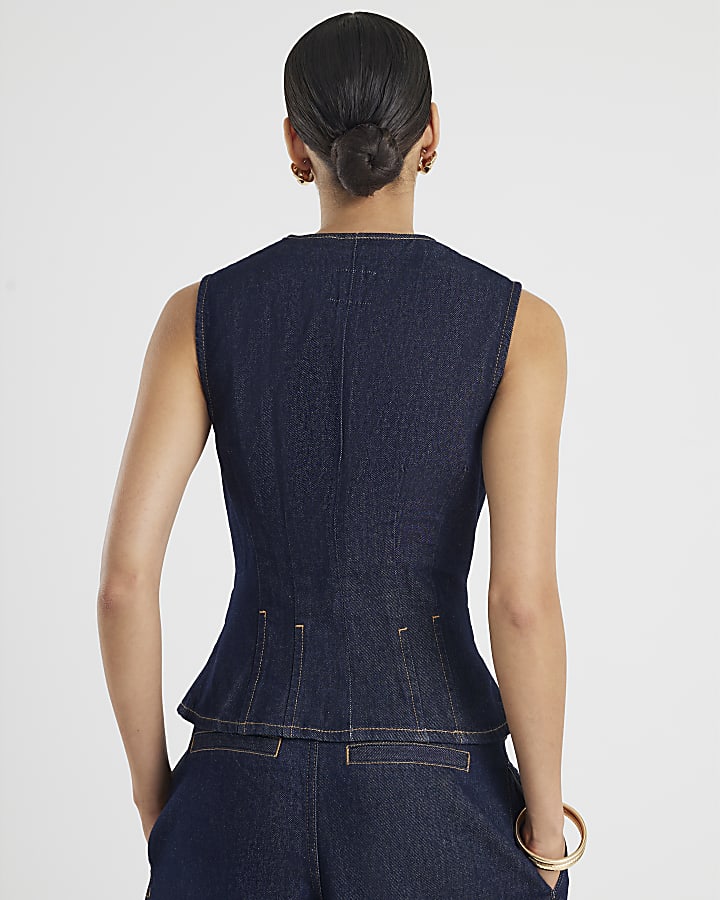 Denim Fitted Tab detail Waistcoat