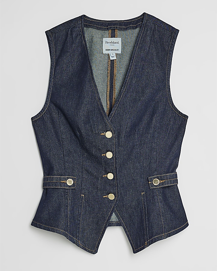 Denim Fitted Tab detail Waistcoat