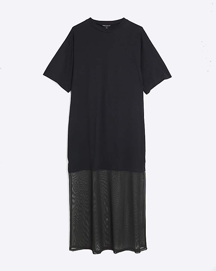 Black Mesh Hybrid T-shirt Midi Dress