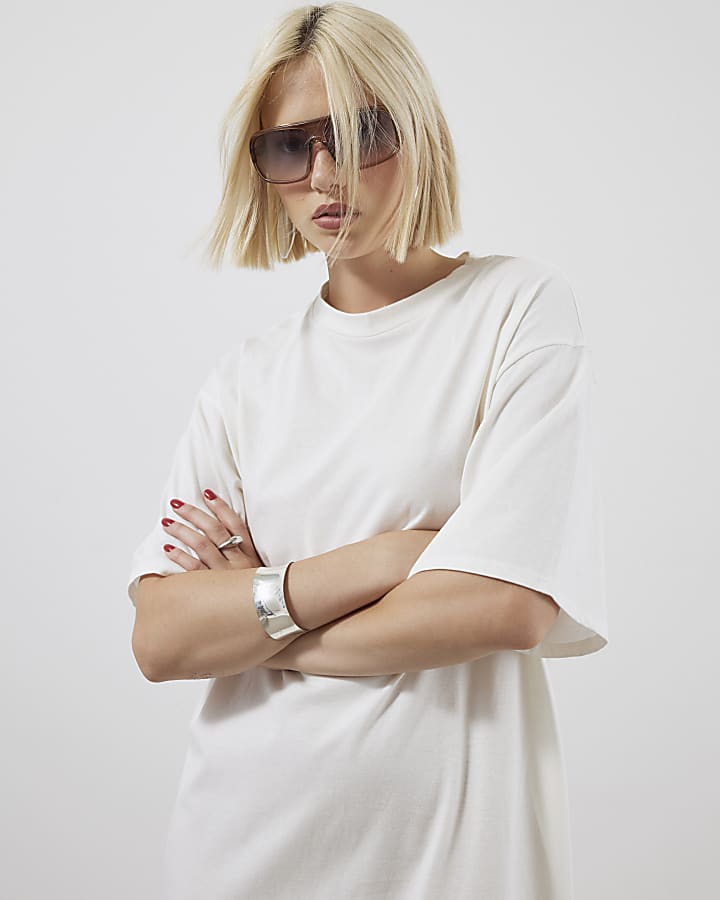 White Mesh Hybrid T-shirt Midi Dress