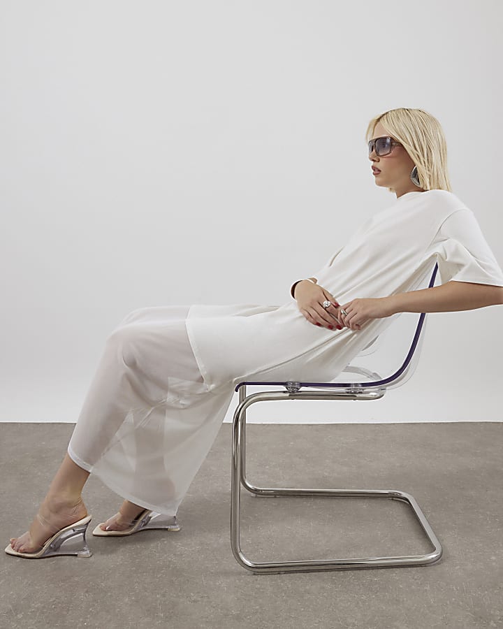 White Mesh Hybrid T-shirt Midi Dress