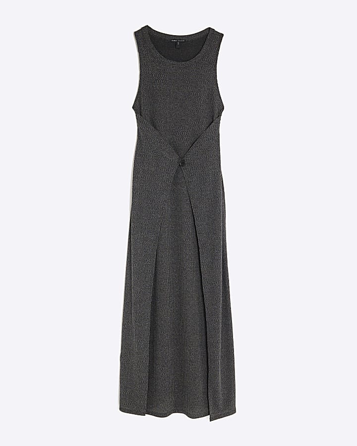 Black Sleeveless Button Front Maxi Dress