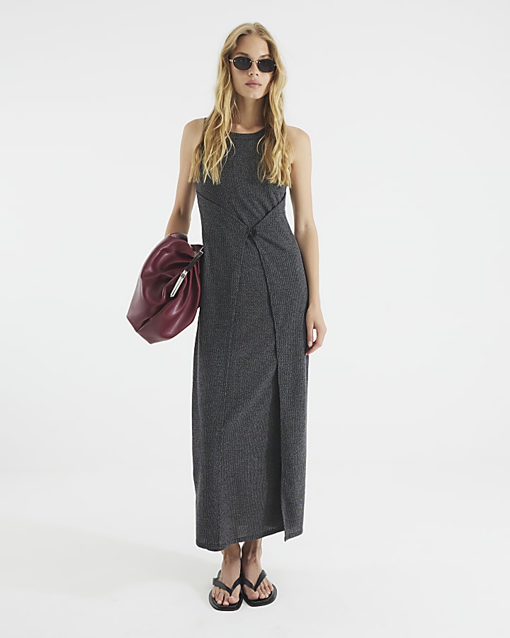 Black Sleeveless Button Front Maxi Dress