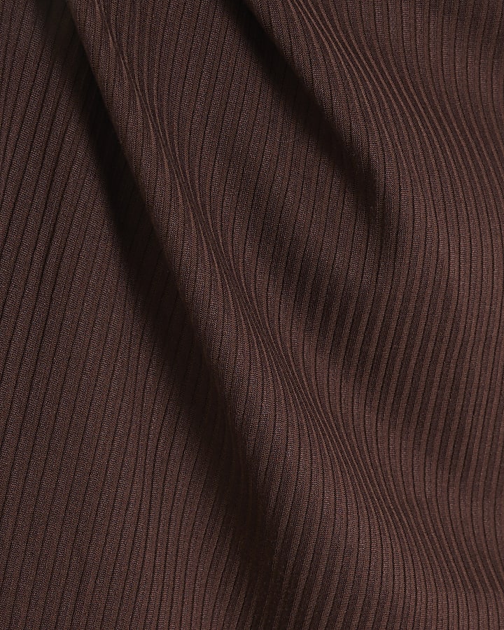 Brown Asymmetrical Ribbed Midi Dress