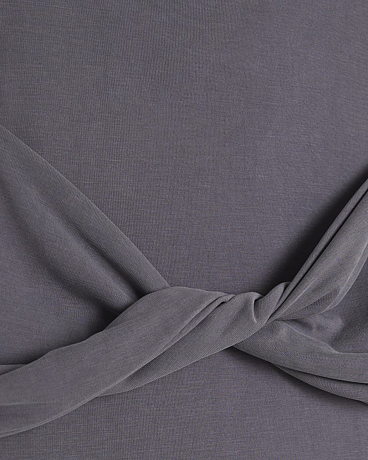 Grey Sleeveless Twist Front Midi Dress