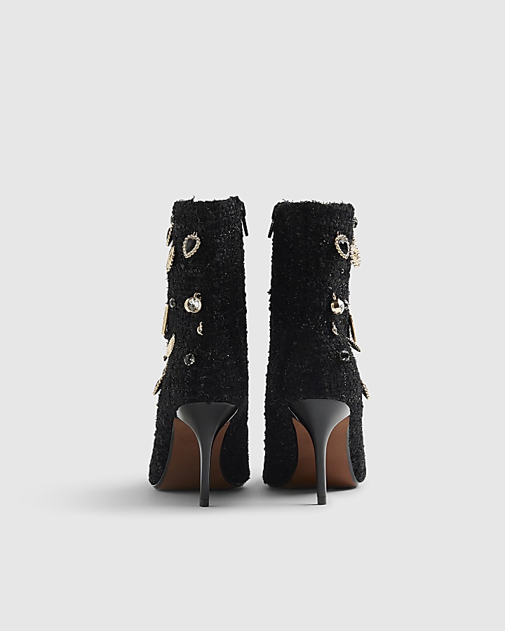Black Brooch Embellished Boots
