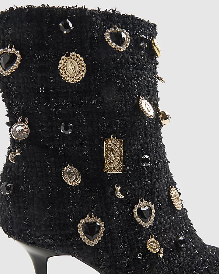 Black Brooch Embellished Boots