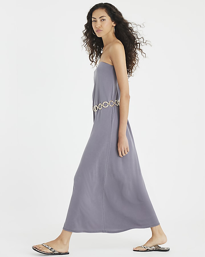 Grey Sleeveless Bandeau Midi Dress