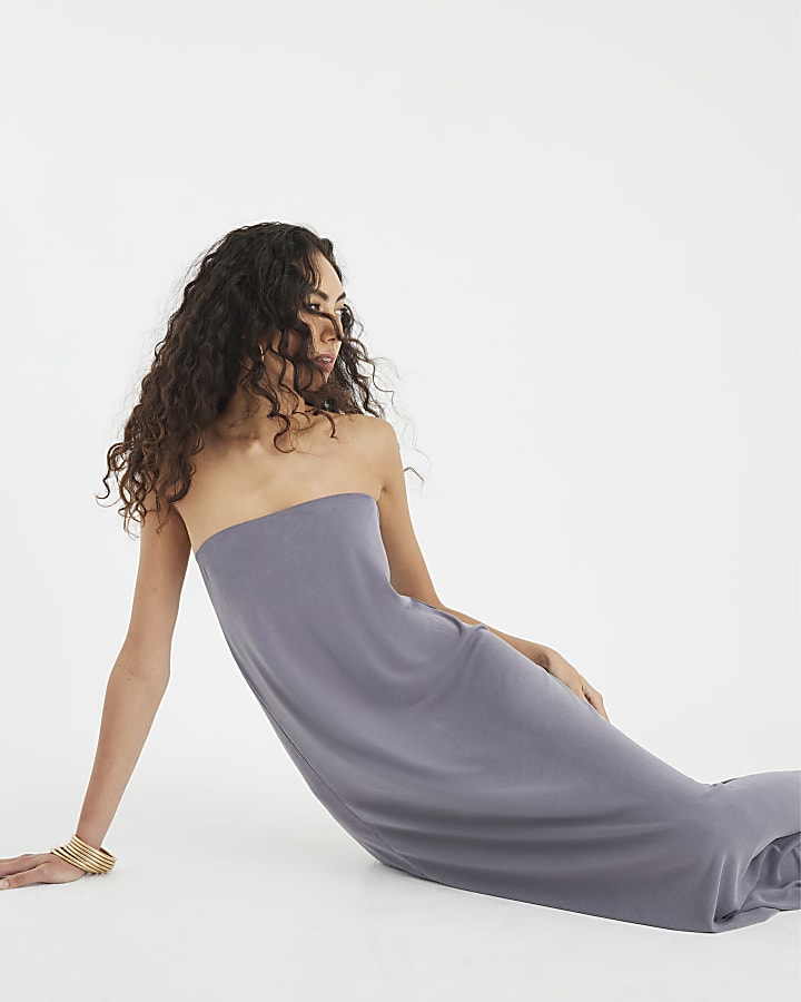 Grey Sleeveless Bandeau Midi Dress