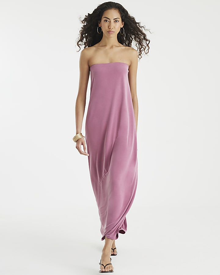 Pink Sleeveless Bandeau Midi Dress
