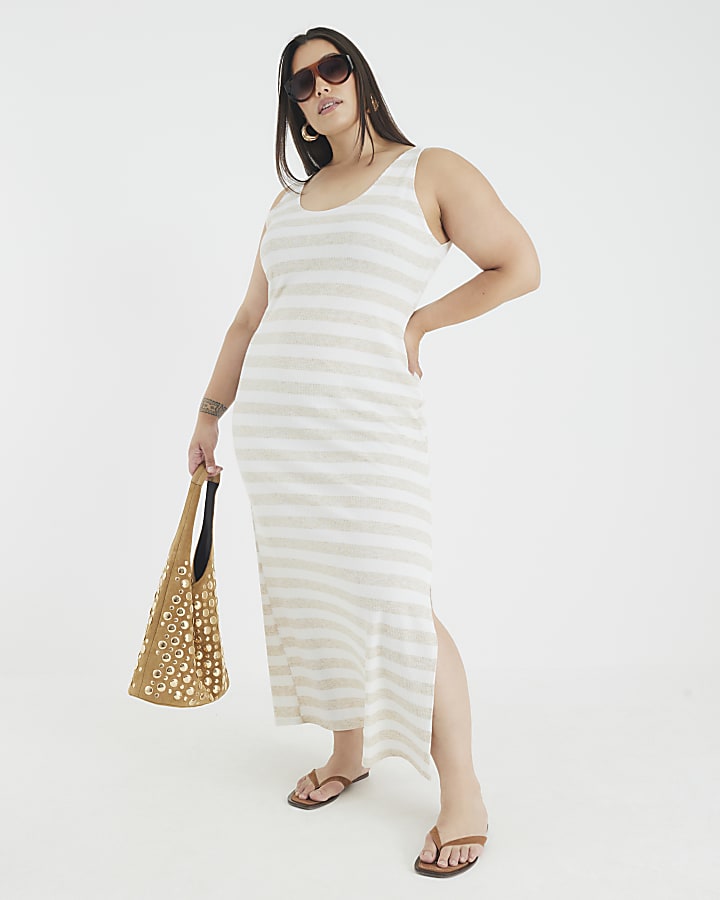 Cream Stripe Sleeveless Maxi Dress