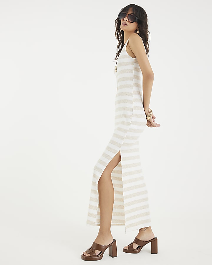 Cream Stripe Sleeveless Maxi Dress