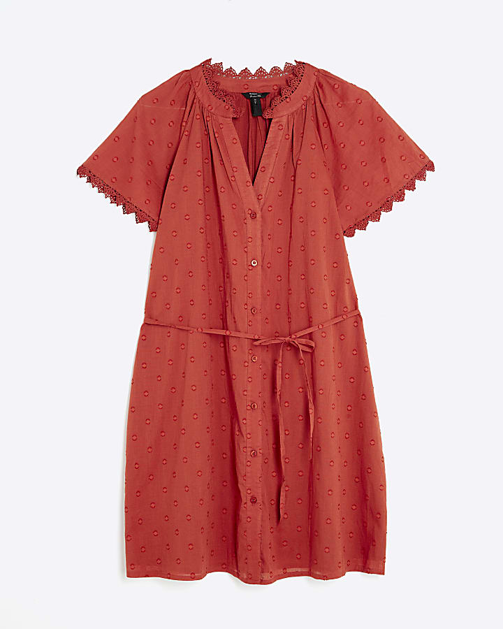 Red Short Sleeve V-Neck Mini Dress