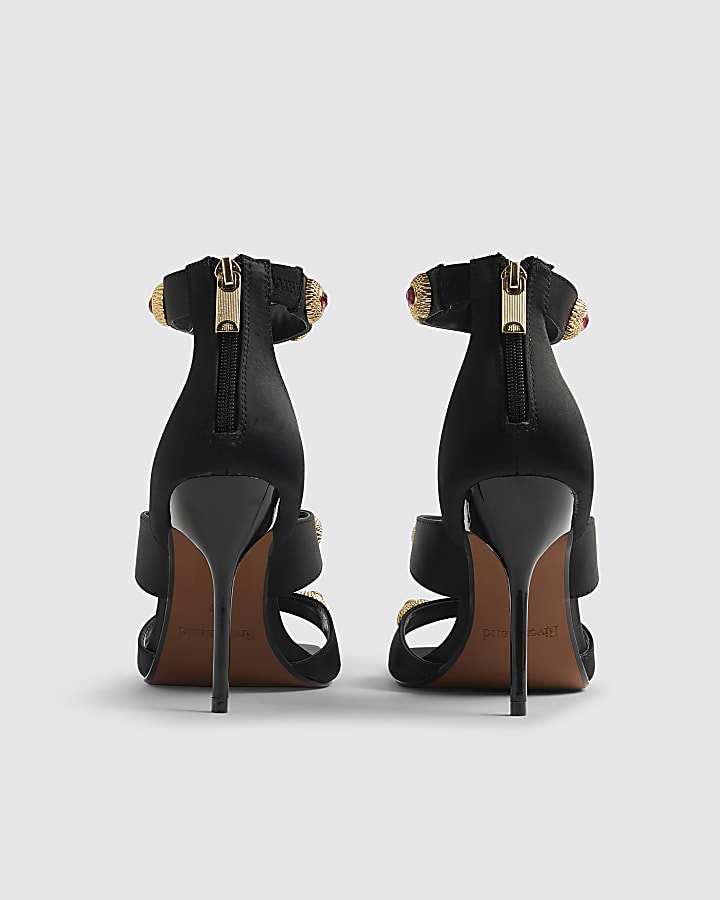 Black Embellished Strappy Heeled Sandals