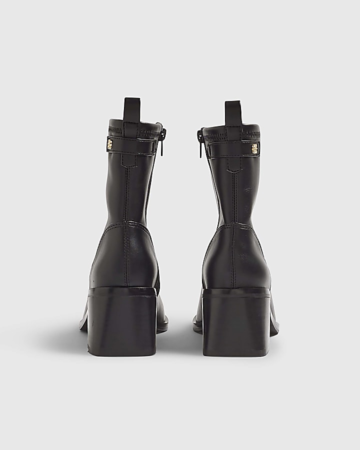 Black Block Heel Stretch Sock Boots