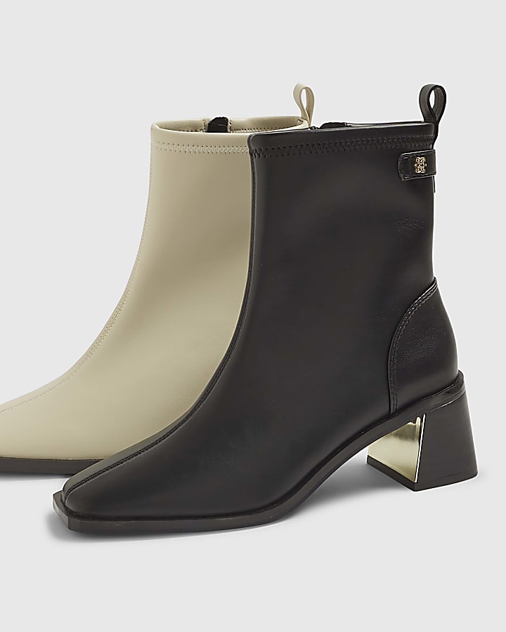 Black Block Heel Stretch Sock Boots