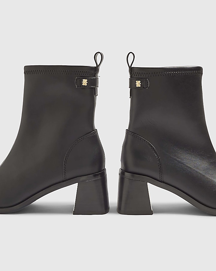 Black Block Heel Stretch Sock Boots