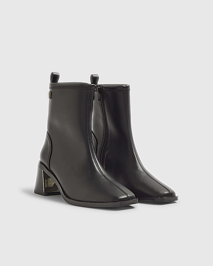 Black Block Heel Stretch Sock Boots
