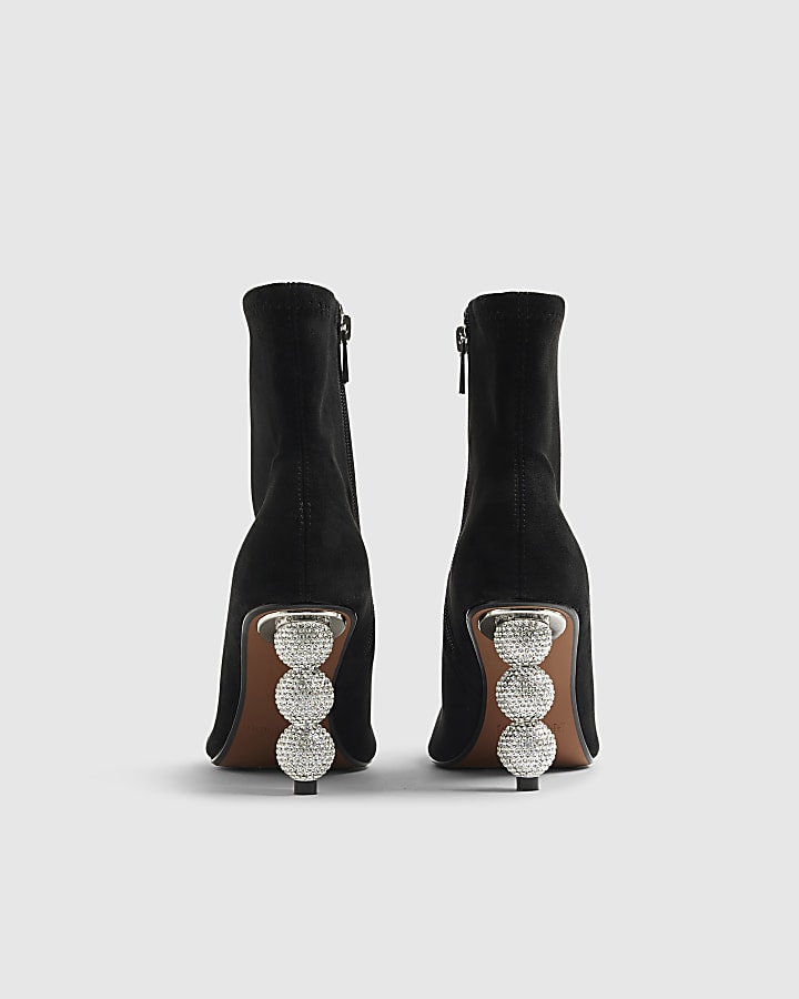 Black Diamante Ball Heeled Boots
