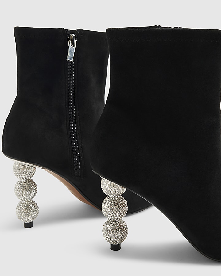 Black Diamante Ball Heeled Boots