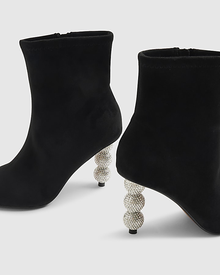 Black Diamante Ball Heeled Boots