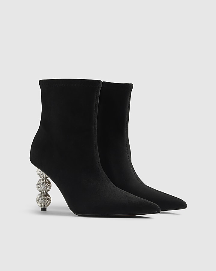 Black Diamante Ball Heeled Boots