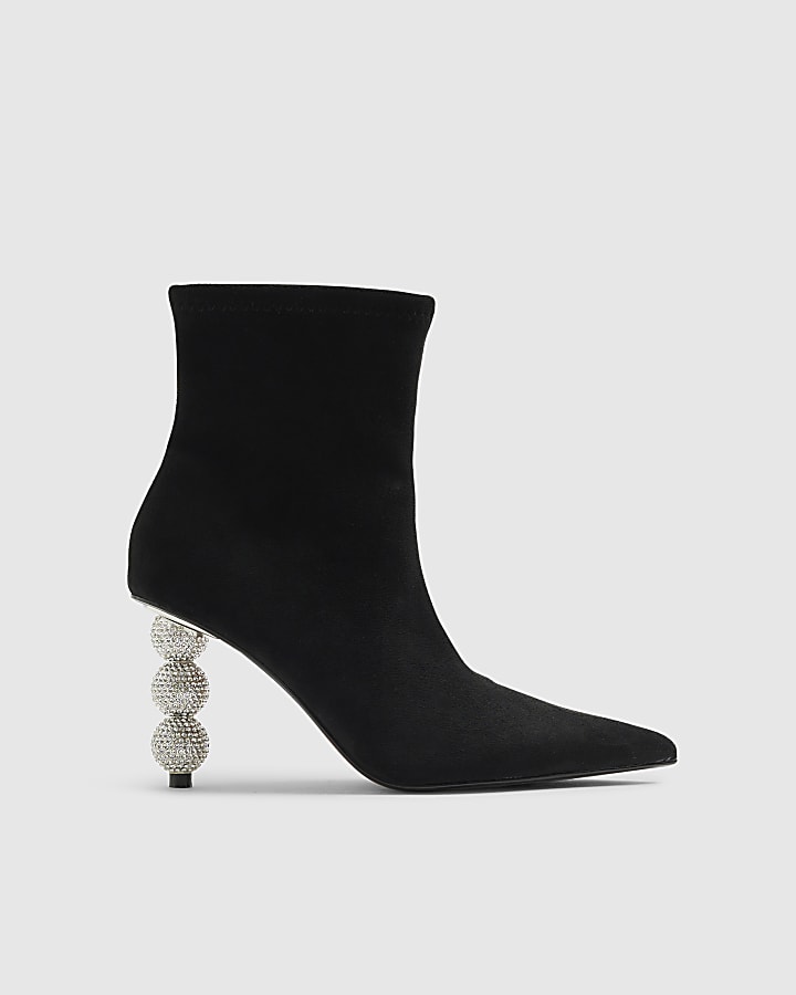 Black Diamante Ball Heeled Boots