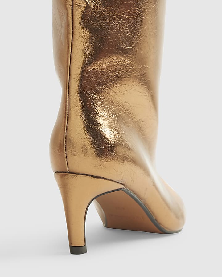 Bronze Straight High Leg Boots