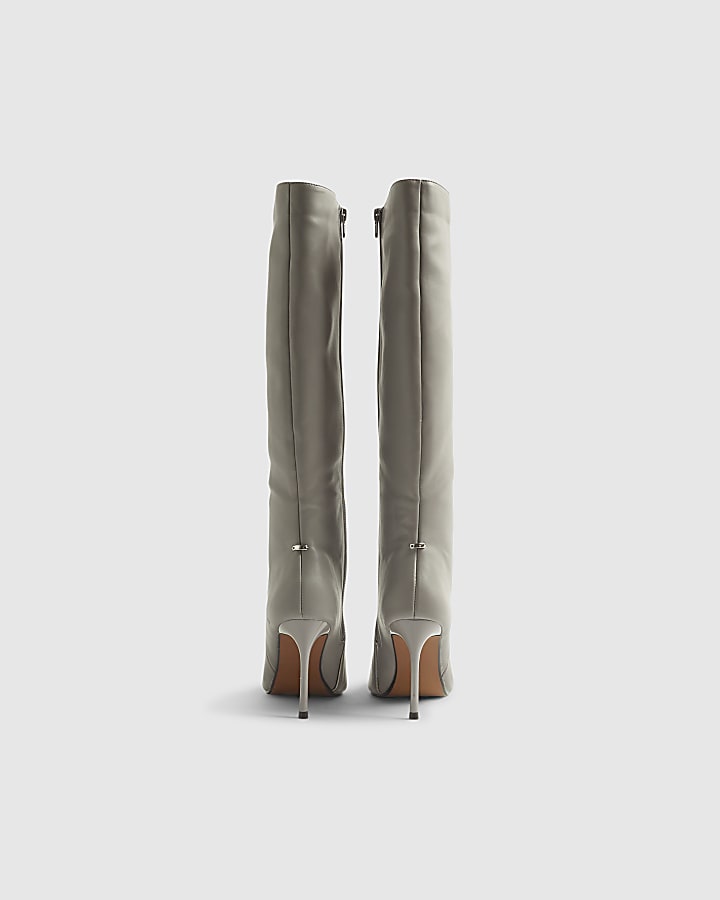 Grey Skinny Heel Knee High Boots