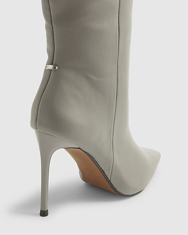Grey Skinny Heel Knee High Boots