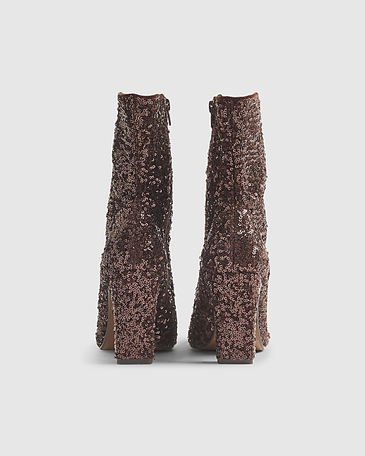 Bronze Sequin Sock Boots