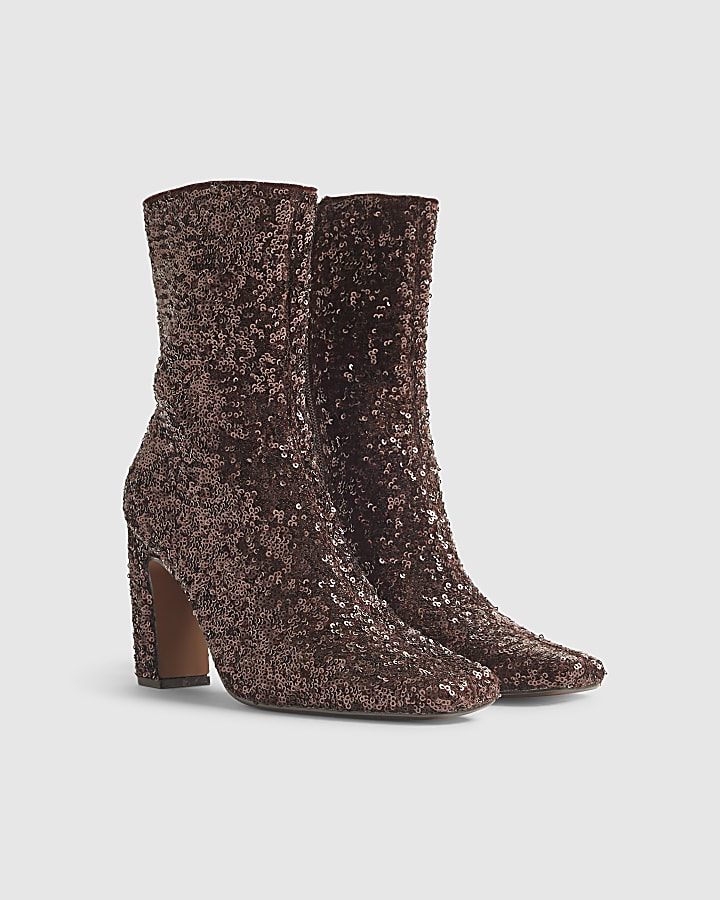 Bronze Sequin Sock Boots