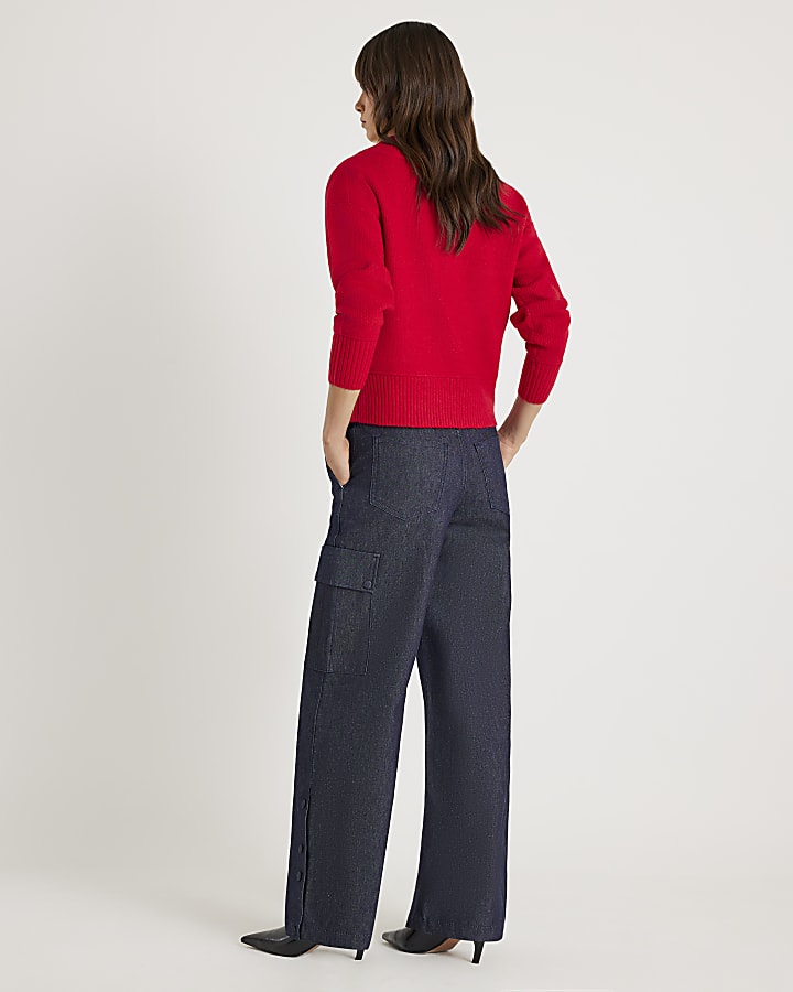 Blue Cargo Wide Leg Jeans