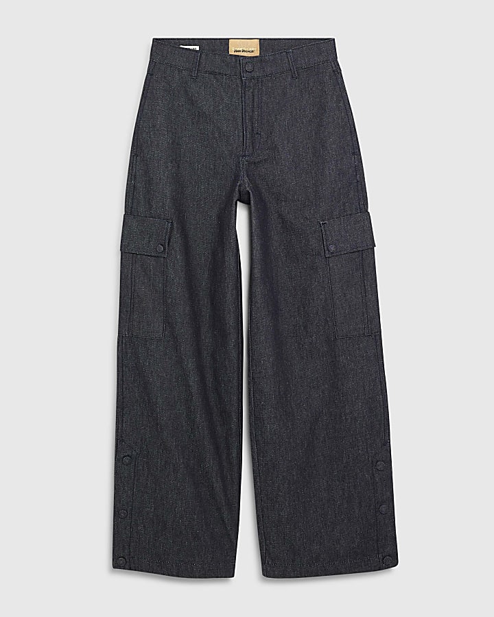 Blue Cargo Wide Leg Jeans