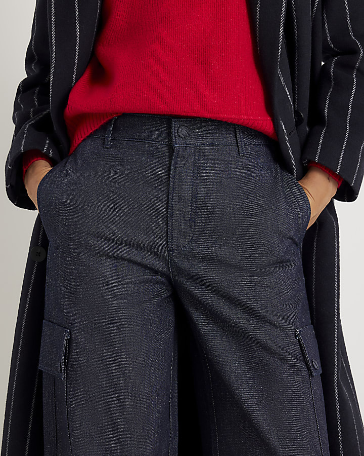 Blue Cargo Wide Leg Jeans