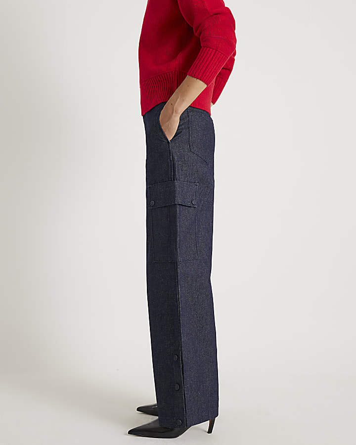 Blue Cargo Wide Leg Jeans
