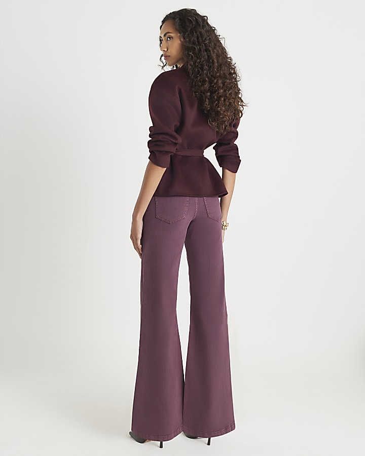 Red High Rise Palazzo Jeans