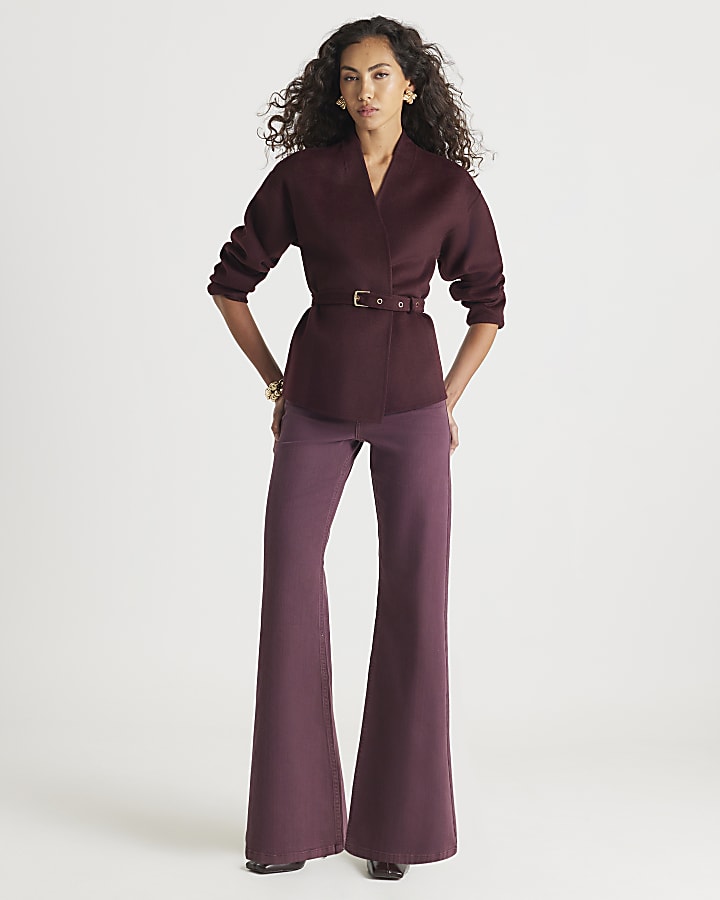 Red High Rise Palazzo Jeans