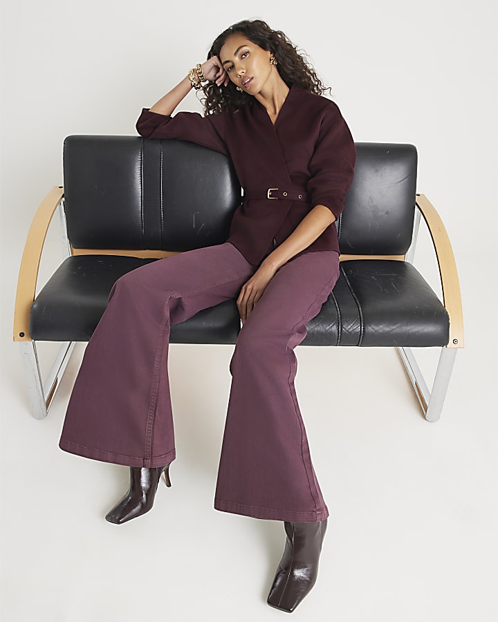 Red High Rise Palazzo Jeans