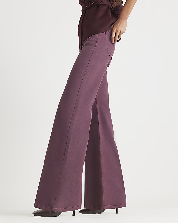 Red High Rise Palazzo Jeans