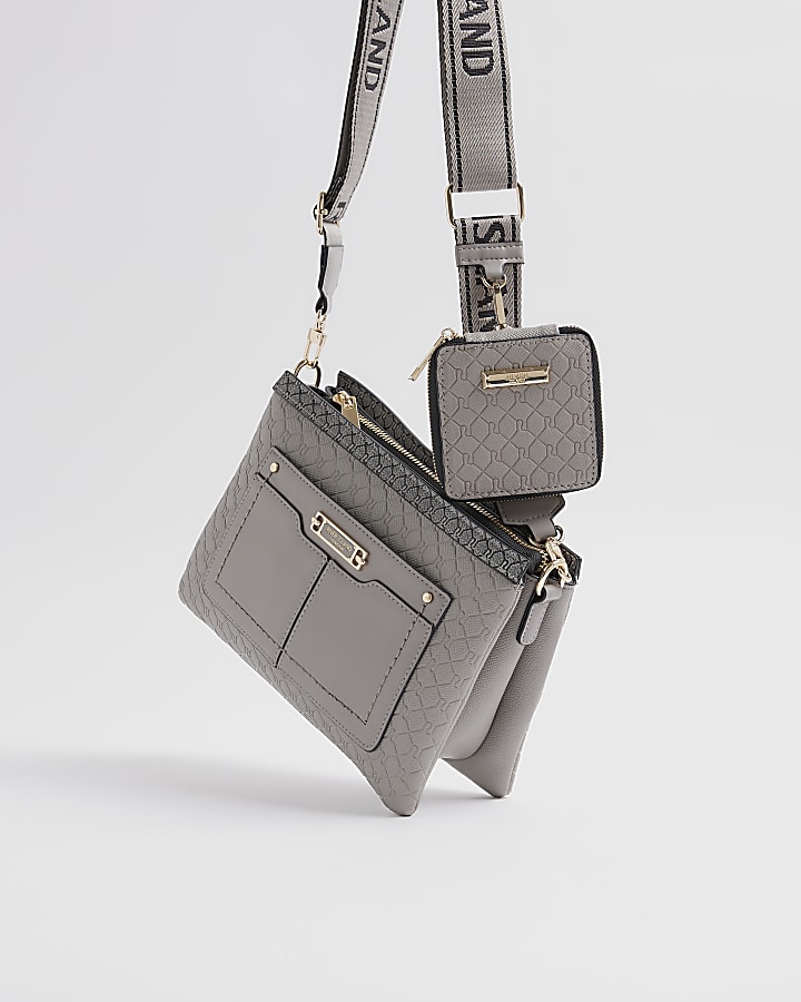 Grey Monogram Pocket Front Cross body bag