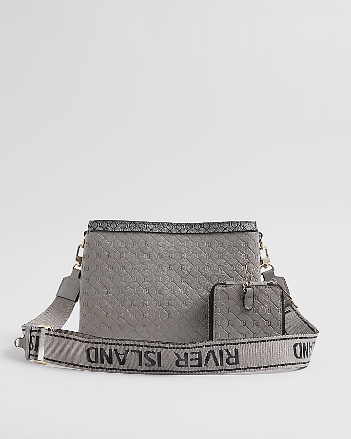 Grey Monogram Pocket Front Cross body bag