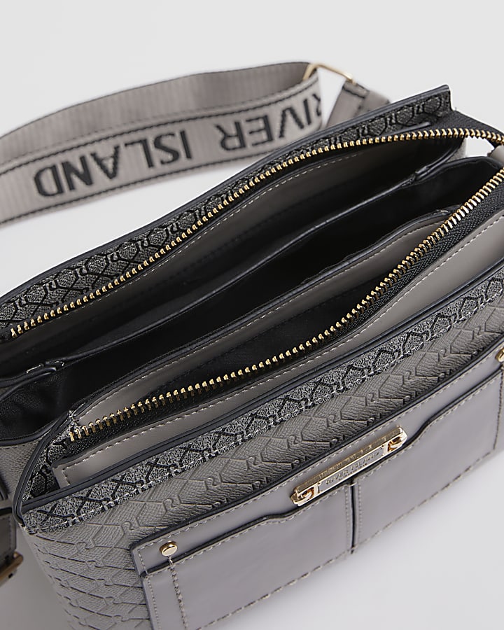 Grey Monogram Pocket Front Cross body bag