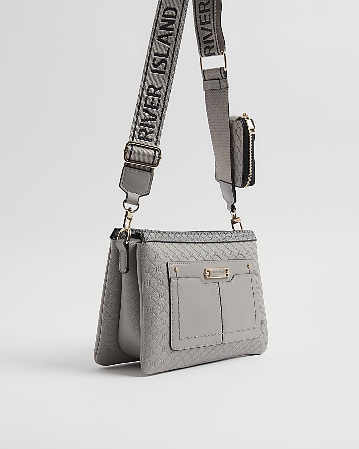 Grey Monogram Pocket Front Cross body bag