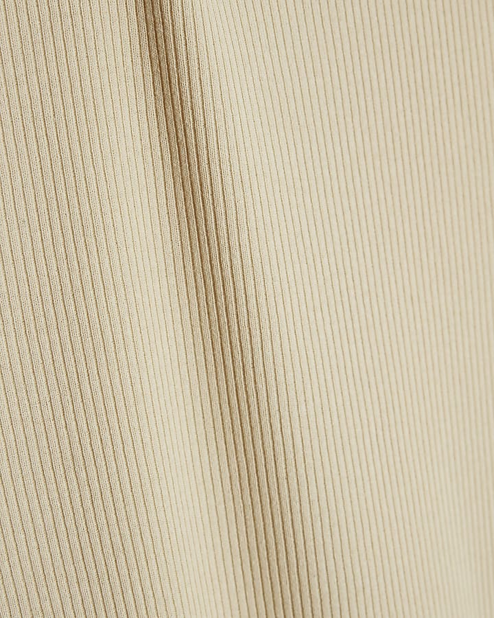 Cream High Neck Ribbed Midi Dress