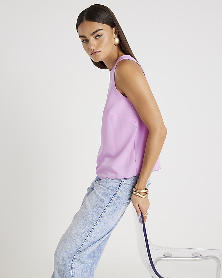 Pink Scallop Trim Tank Top