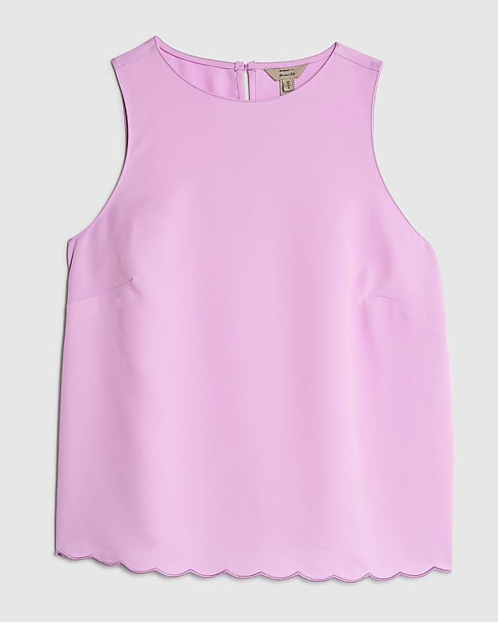 Pink Scallop Trim Tank Top
